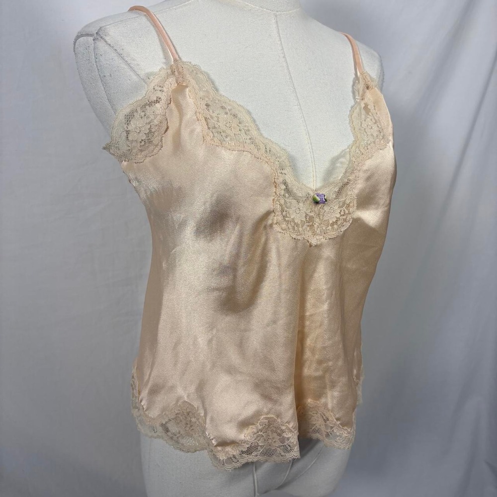 Nightmover cream lace trim satin cami top size small vintage dainty coquette